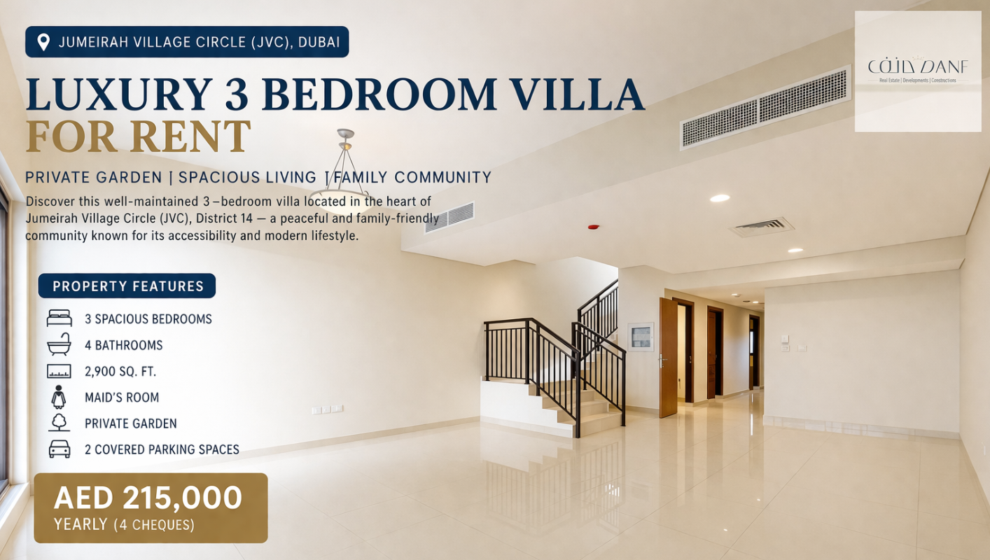 Luxury 3 Bedroom Villa for Rent in JVC – Private Garden Living