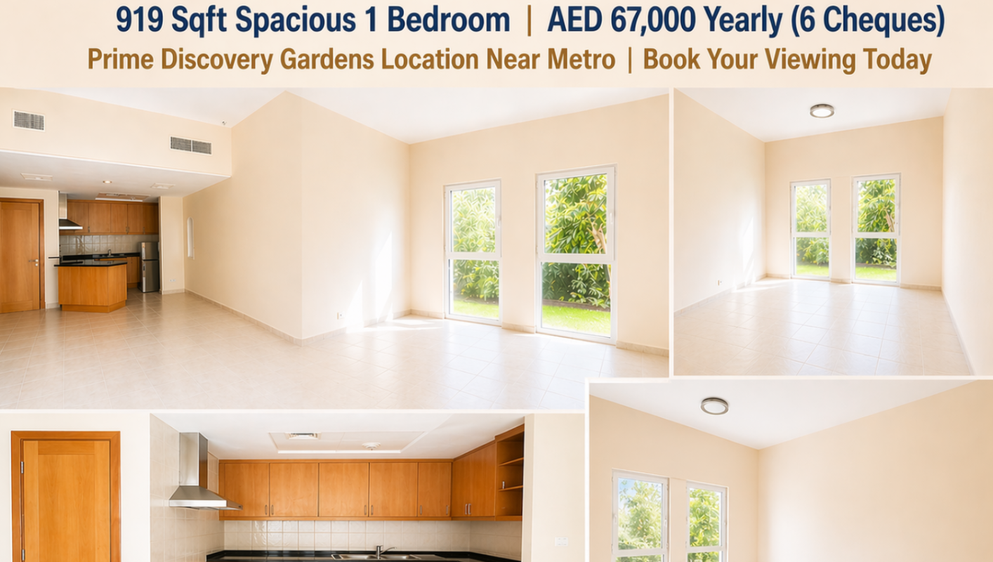 Spacious 1 BHK for Rent in Discovery Gardens (Mogul Cluster) – Steps from the Metro