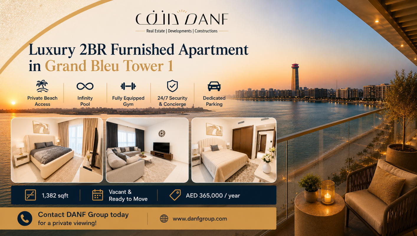 Furnished 2-Bedroom Apartment for Rent in Grand Bleu Tower 1, Emaar Beachfront — AED 365,000/Year | Palm View | Vacant