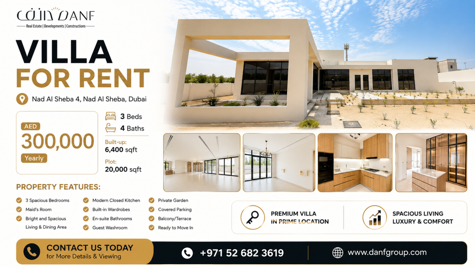 3 Bedroom Villa at Nad Al Sheba For Rent | Huge 20k Sqft Plot