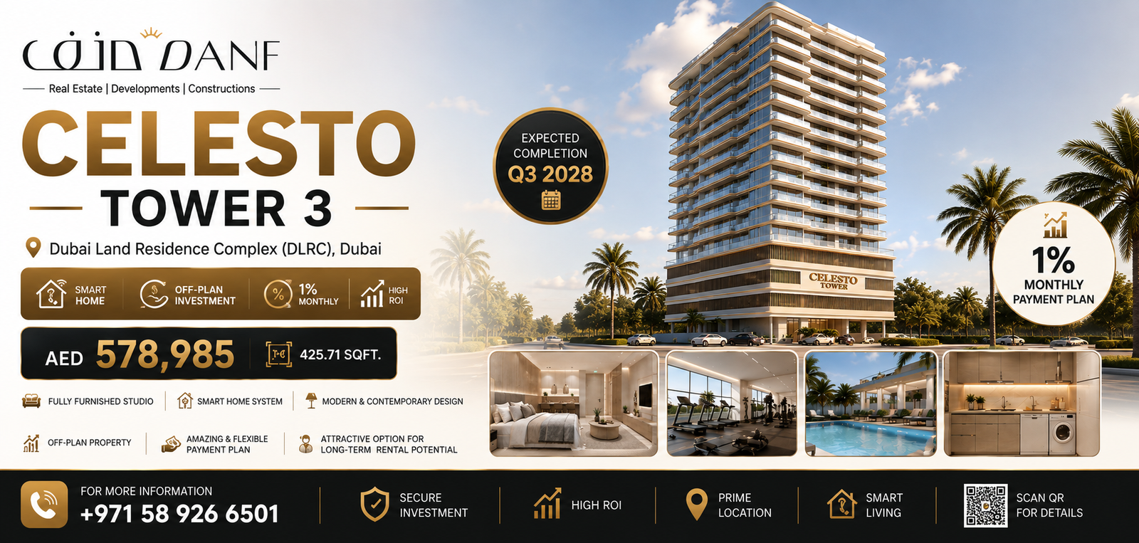 Celesto Tower 3 Dubai: Fully Furnished Studio for Sale in Dubai Land Residence Complex