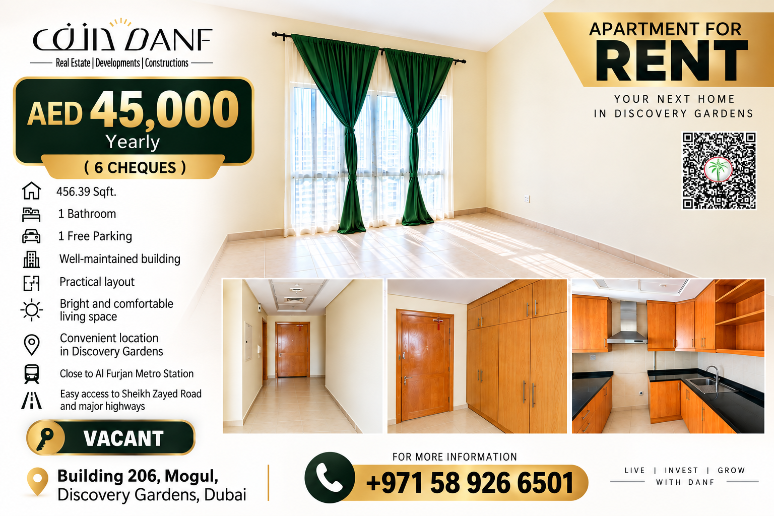 Studio Apartment for Rent in Discovery Gardens