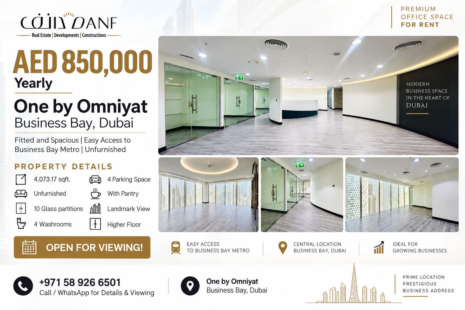 Fitted Office Space for Rent in One by Omniyat, Business Bay, Dubai