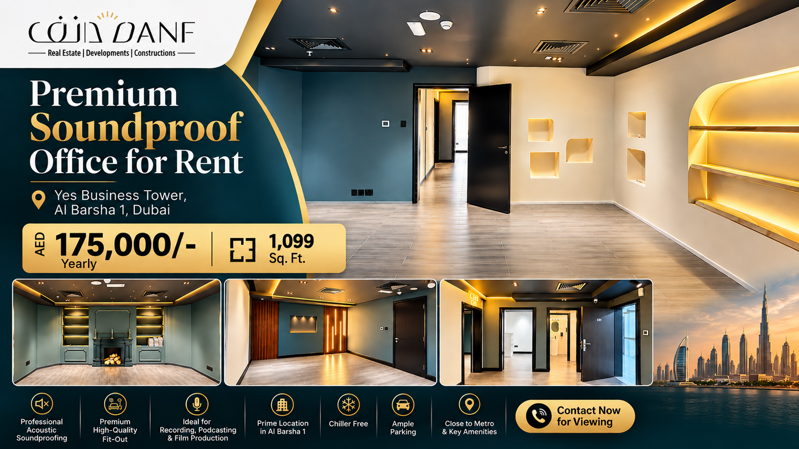 Premium Soundproof Office for Rent in YES Business Tower, Al Barsha 1: The Ultimate Podcast & Media Studio Space