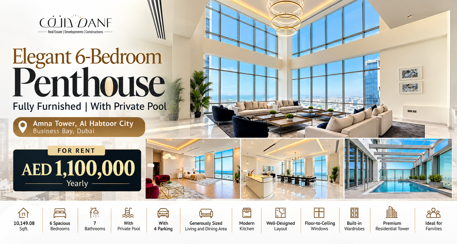 6-Bedroom Penthouse for Rent in Al Habtoor City Business Bay