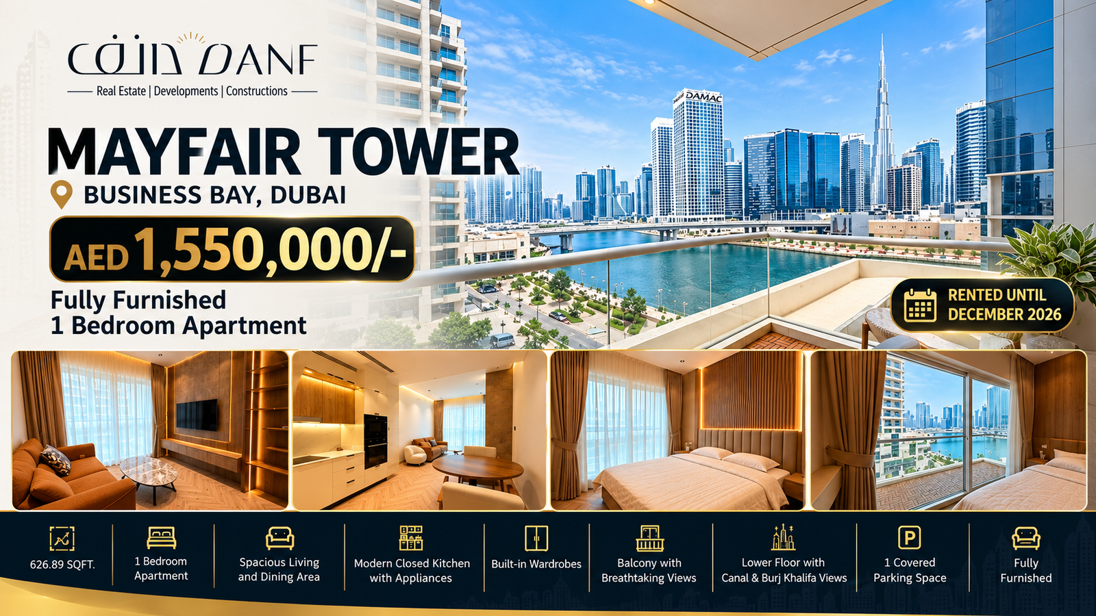 1-Bed in Mayfair Tower, Business Bay | High ROI & Canal View